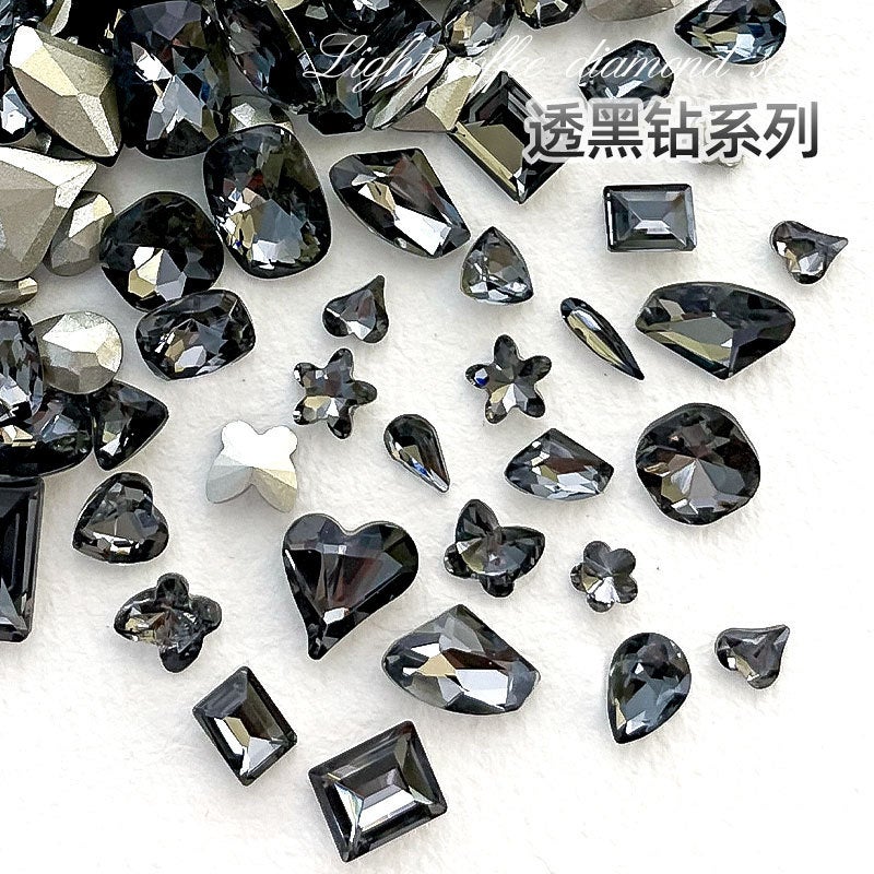 Nail Art Through Gray Through Black Diamond Dark Jewelry Diamond Flash Tilt Heart Axe Love Fat Nail Accessories Diamond - Image 2