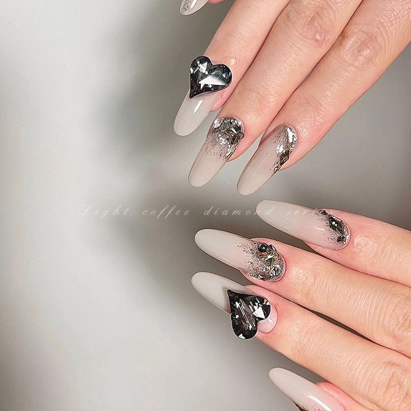 Nail Art Through Gray Through Black Diamond Dark Jewelry Diamond Flash Tilt Heart Axe Love Fat Nail Accessories Diamond - Image 5