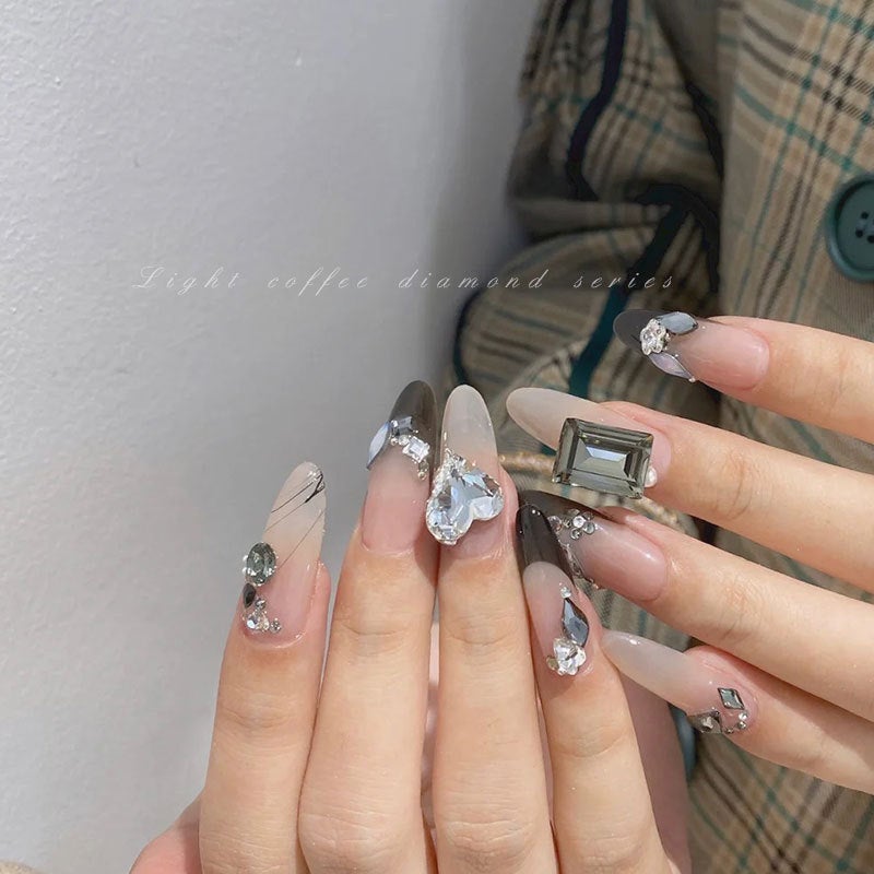 Nail Art Through Gray Through Black Diamond Dark Jewelry Diamond Flash Tilt Heart Axe Love Fat Nail Accessories Diamond - Image 4