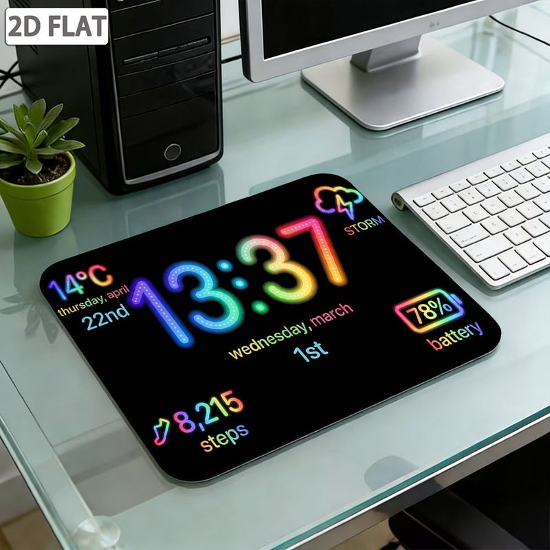 1pc 2D Creative Neon Digital Clock Mouse Pad Multifunctional Information Display Non-Slip Desk Mat With Temperature Weather Steps Battery Display Cool Gradient Glow Style Large Thickened Computer Desk Pad 15.75x35.43 Inch Polychrome - Image 2