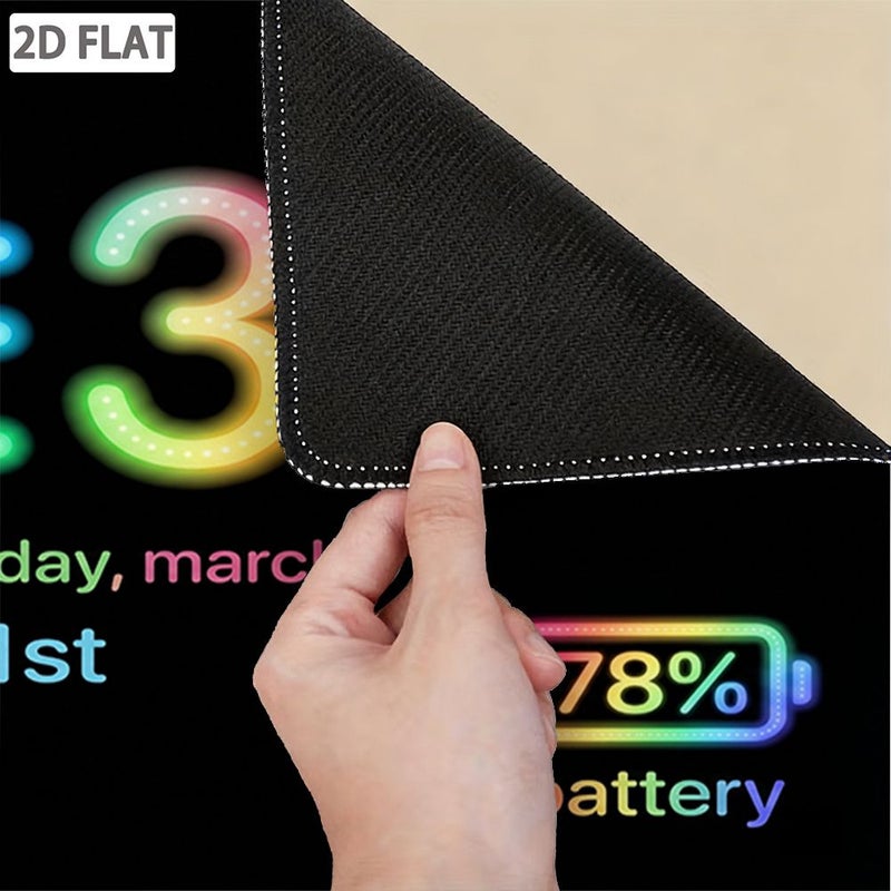 1pc 2D Creative Neon Digital Clock Mouse Pad Multifunctional Information Display Non-Slip Desk Mat With Temperature Weather Steps Battery Display Cool Gradient Glow Style Large Thickened Computer Desk Pad 15.75x35.43 Inch Polychrome - Image 5