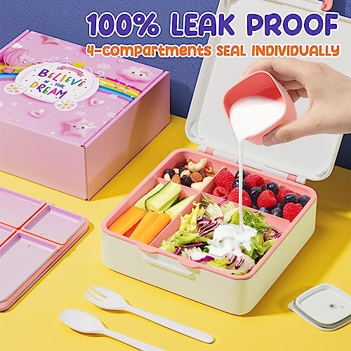 Fimibuke Bento Lunch Box for Kids, Leak Proof Toddler Bento Box with 4 Compartments BPA Free Dishwasher Safe Lunch Container with Utensils, Ideal Portion Sizes for Ages 3-12 Girls Boys for School - Image 4