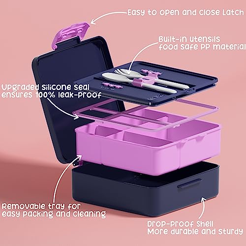 Fimibuke Bento Lunch Box for Kids, Leak Proof Toddler Bento Box with 4 Compartments BPA Free Dishwasher Safe Lunch Container with Utensils, Ideal Portion Sizes for Ages 3-12 Girls Boys for School - Image 3