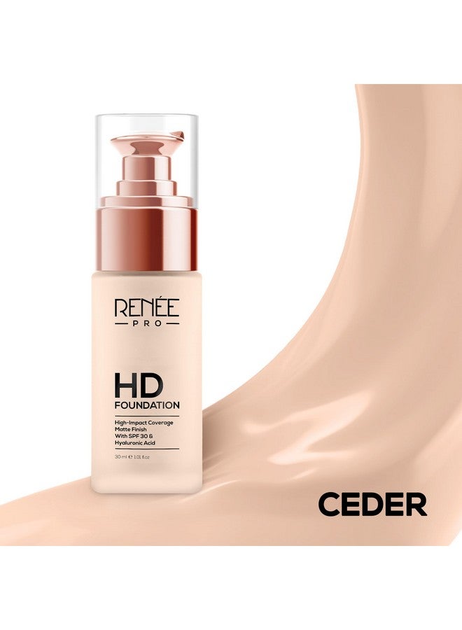 RENEE PRO HD Full Coverage Liquid All Skin Type Foundation - Ceder, Seamless HD Coverage with Matte Finish | SPF30 | Weightless & Long Lasting | Enriched Aloe, Coffee, Chamomile & Vitamin E, 30 Ml - Image 4