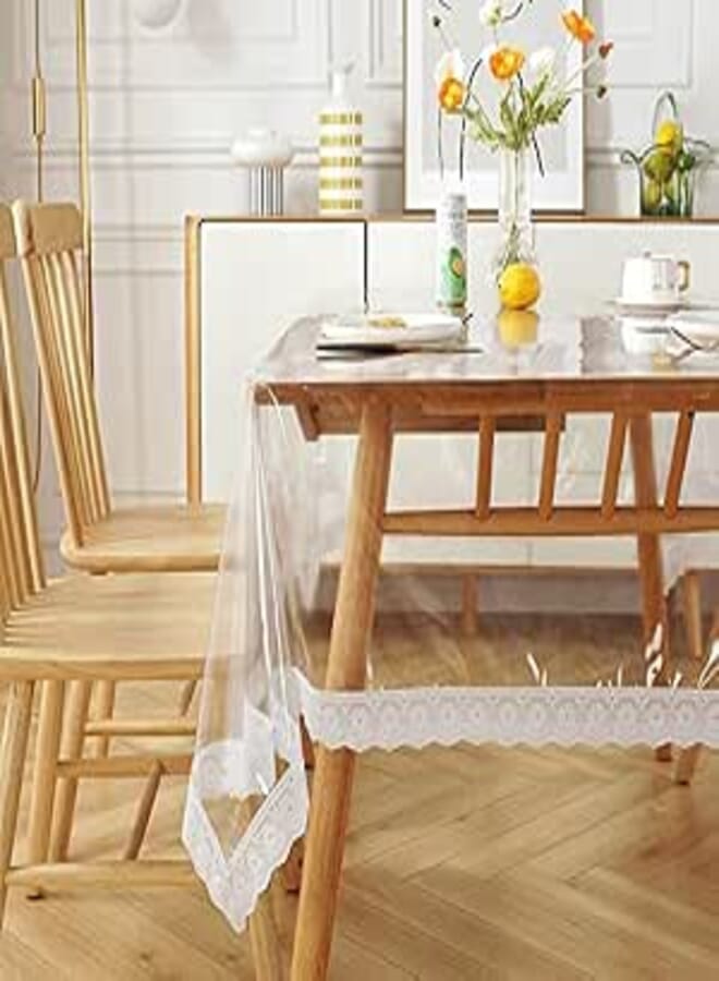 Clear Plastic Tablecloth Rectangle, PVC Protector, Vinyl Waterproof/Oil Wipeable ProofTablecloth Cover Table Top Transparent Table Clothes for Rectangle Tables/Wood Furniture