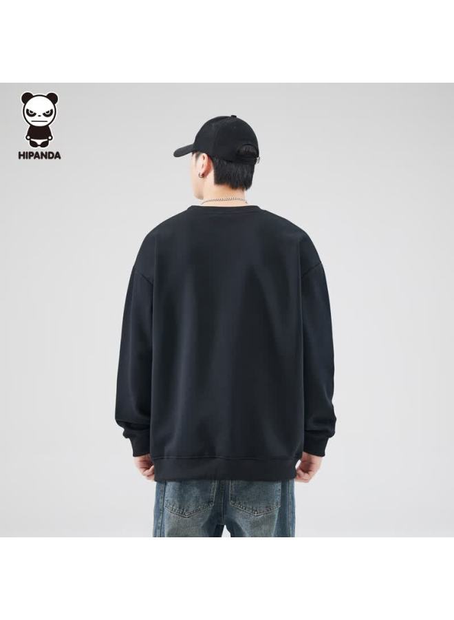 Hipanda o Panda Sweatshirt For Men, Autumn Season, 3d Flocked Round Neck, Trendy American Retro Style, Versatile Comfortable Top, Black, XL - Image 5