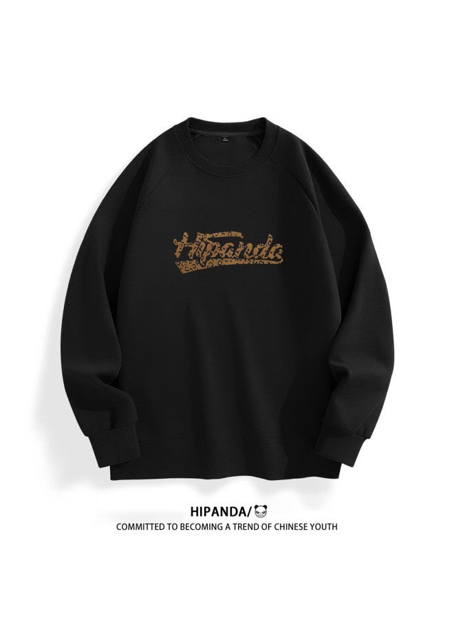 Hipanda o Panda Sweatshirt For Men, Autumn Season, 3d Flocked Round Neck, Trendy American Retro Style, Versatile Comfortable Top, Black, XL - Image 4