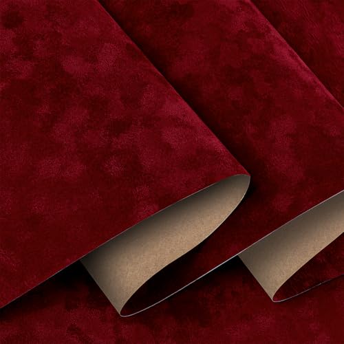 Stickyart Dark Red Peel and Stick Velvet Wallpaper Drawer Liner Luxury Textured Fabric Contact Paper Self Adhesive Removable Vintage Felt Wall Paper for Jewelry Box Cabinets Bedroom Wall 12"x80" - Image 1