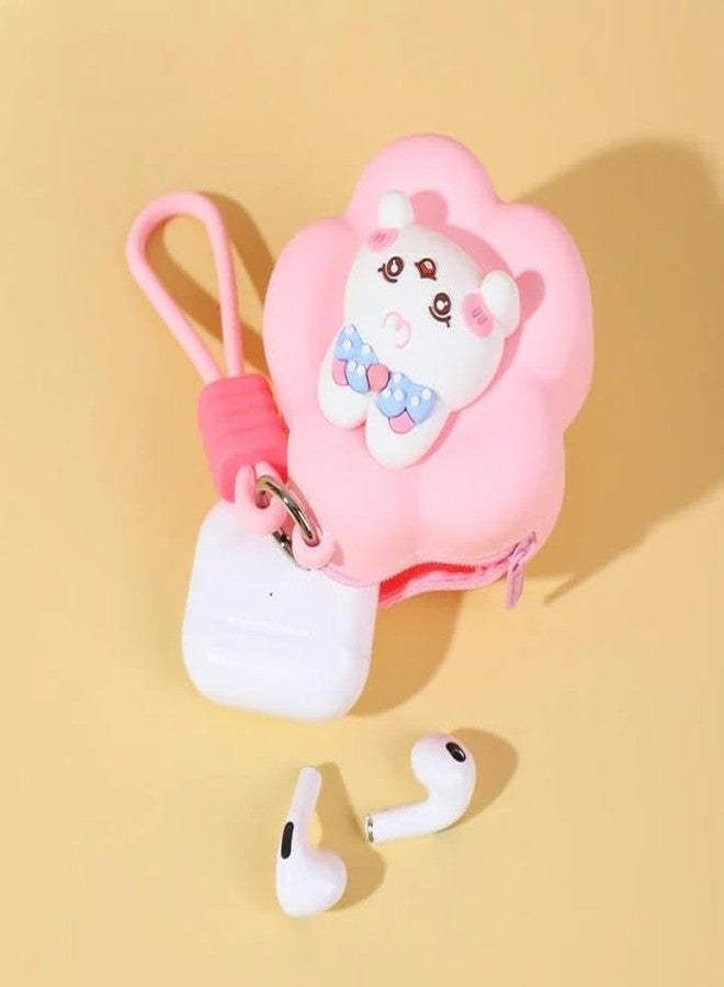 SID MAGIC Kawaii Flower Silicone Mini Coin Purse Earphone Case with Strap Cute Animal Capybara Bunny Cat Storage Bag Gift (Blue Fisher Otter) - Image 4