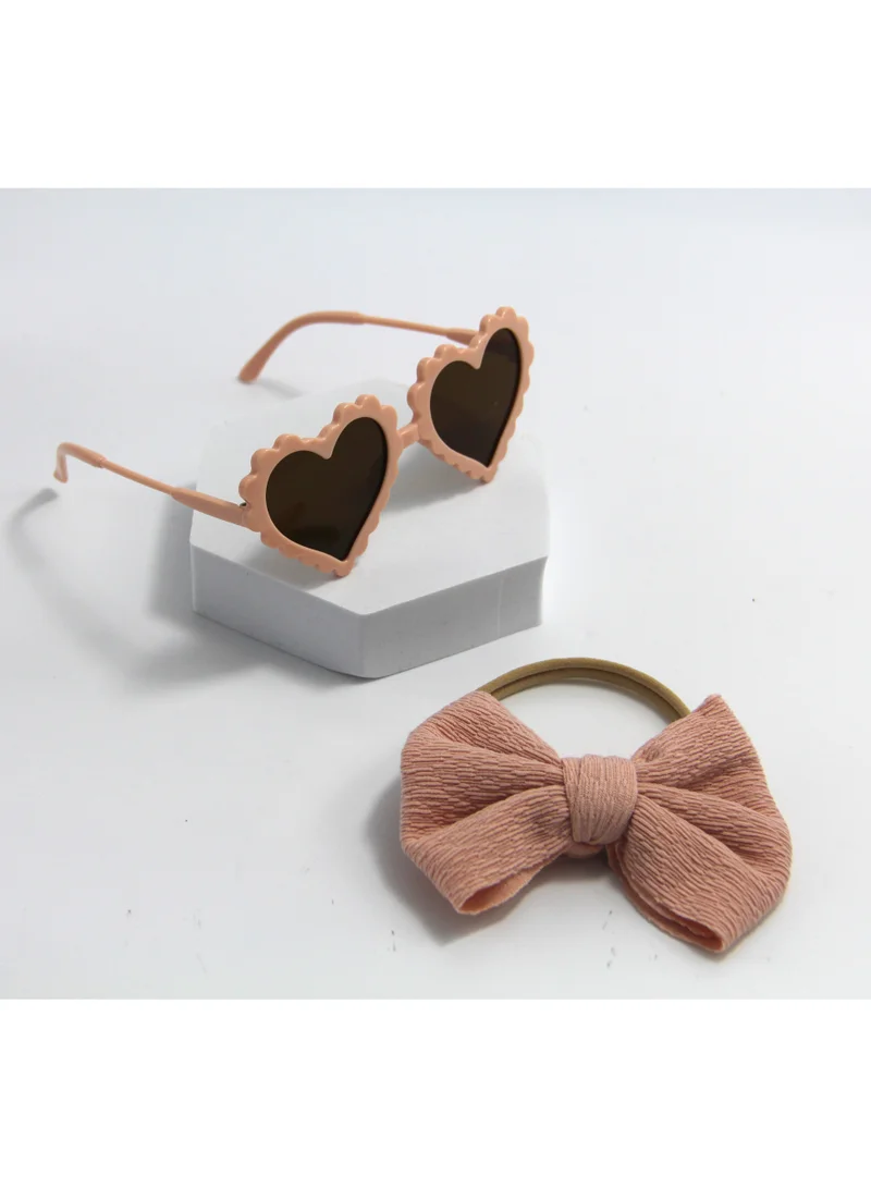 D'Daniela Aisha Glasses and Bow Barrette Ponytail Set For Babies and Girls - Beige