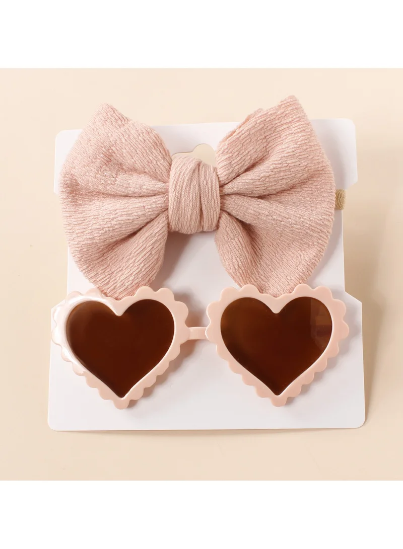 D'Daniela Aisha Glasses and Bow Barrette Ponytail Set For Babies and Girls - Beige