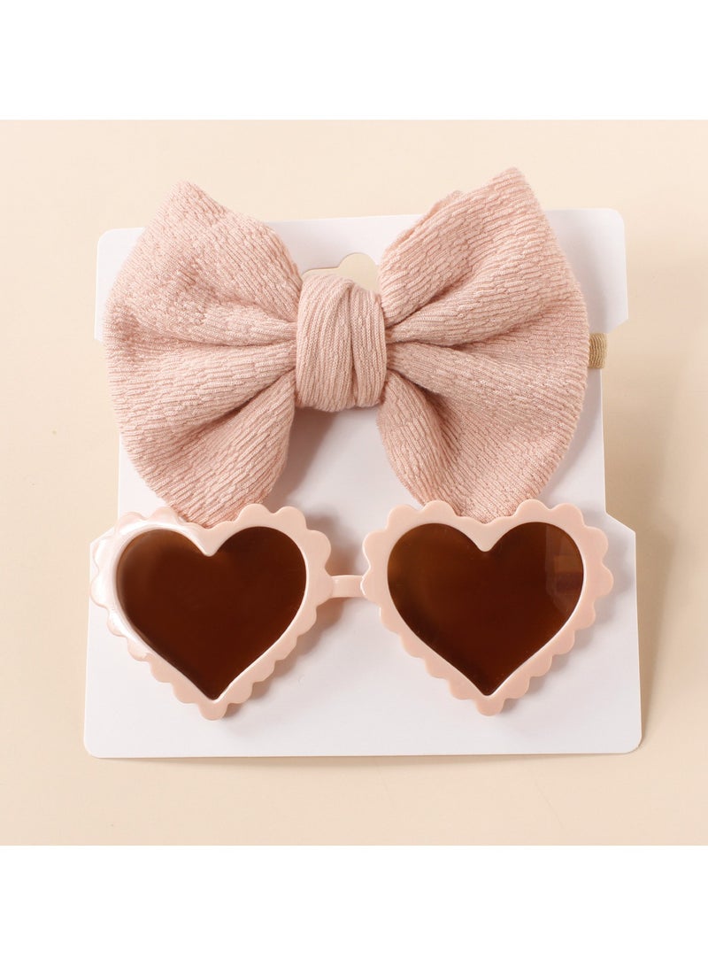 D'Daniela Aisha Glasses and Bow Barrette Ponytail Set For Babies and Girls - Beige - Image 2