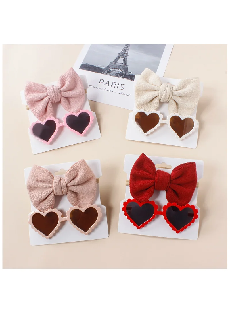 D'Daniela Aisha Glasses and Bow Barrette Ponytail Set For Babies and Girls - Beige