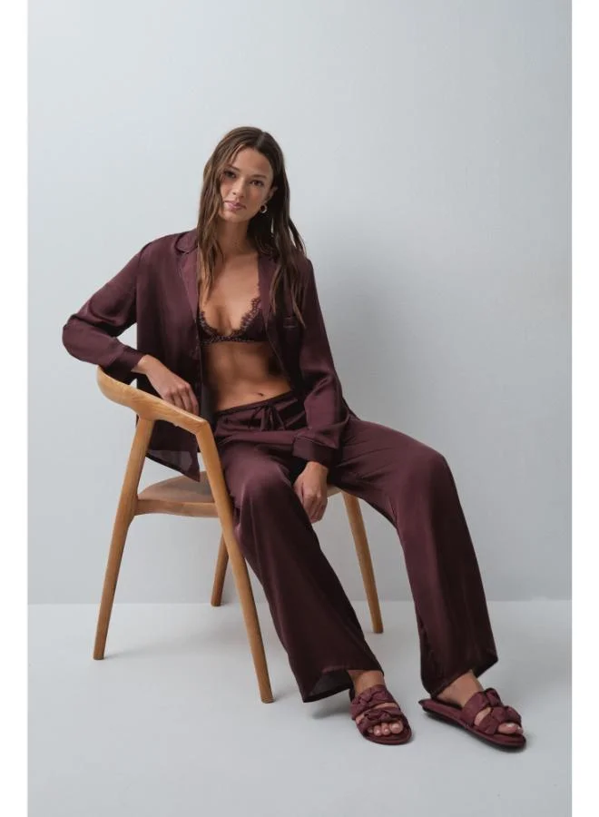 Women'secret Burgundy satin-finish classic pyjamas