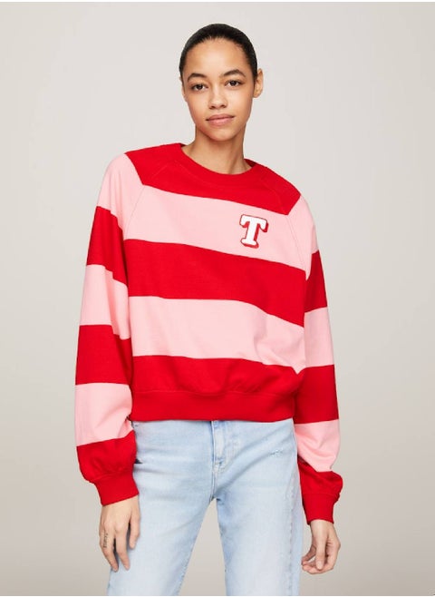 Relaxed Letterman Stripe Sweatshirt