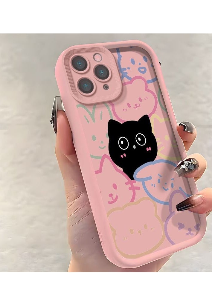 NIBEMINENT Cute Black Cat Protective TPU Case Cover For iPhone 14 Pro, Pink