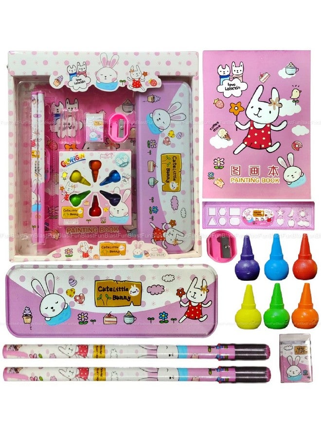 FunBlast Bunny Stationery Kit for Kids - Stationery Box Pencil Pen Eraser Sharpener and Cartoon Pencil Box- Stationary Kit Set for Boys and Girls, Birthday Return Gift for Kids (Multicolor) - Image 1