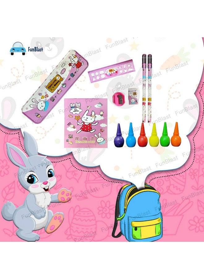 FunBlast Bunny Stationery Kit for Kids - Stationery Box Pencil Pen Eraser Sharpener and Cartoon Pencil Box- Stationary Kit Set for Boys and Girls, Birthday Return Gift for Kids (Multicolor) - Image 3