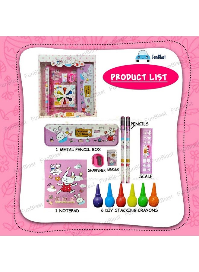 FunBlast Bunny Stationery Kit for Kids - Stationery Box Pencil Pen Eraser Sharpener and Cartoon Pencil Box- Stationary Kit Set for Boys and Girls, Birthday Return Gift for Kids (Multicolor) - Image 2