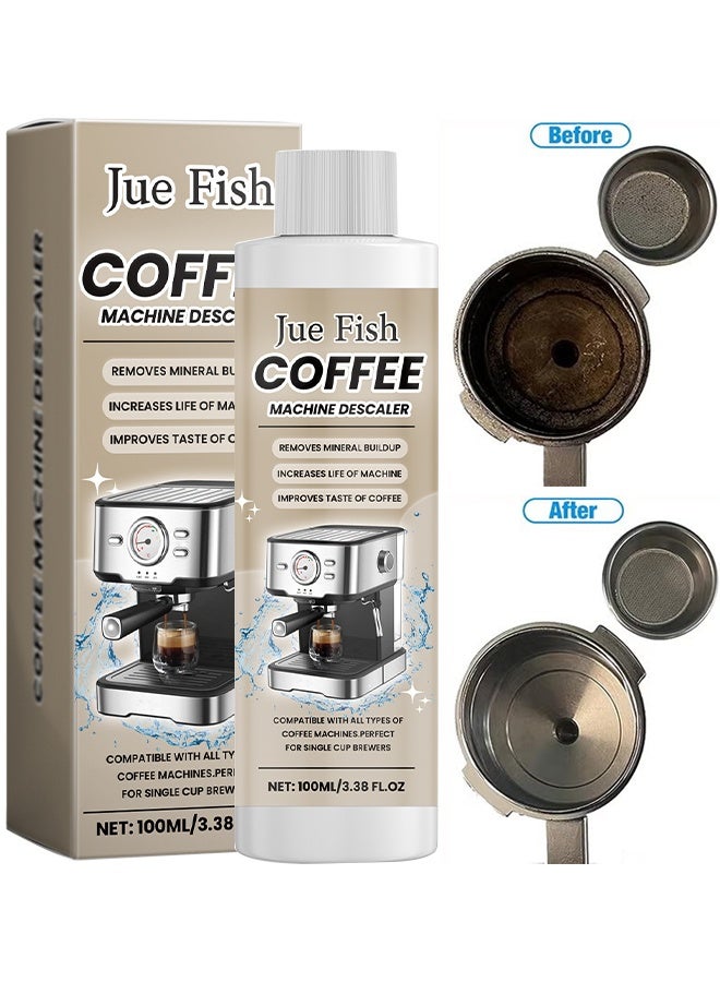 JUE-FISH Coffee Machine Descaler, Coffee Machine Descaling Solution, Deep Cleans Limescale&Coffee Oils, Environmentally Friendly Universal Descaling Agent For Coffee And Espresso Machines, Powerful Formula Removes Tough Dirt And Grease (100ML) - Image 1
