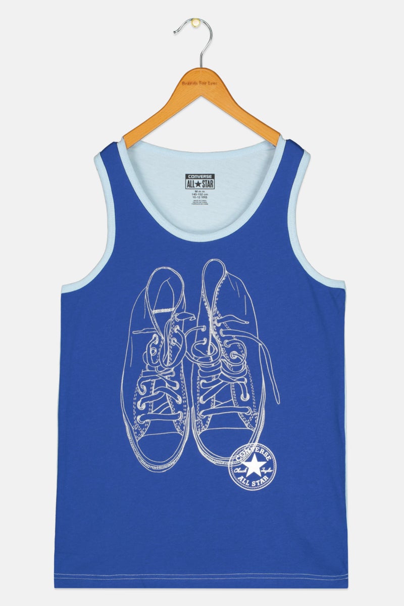CONVERSE Kids Boy U-Neck Graphic Print Tank Top, Blue Combo - Image 1