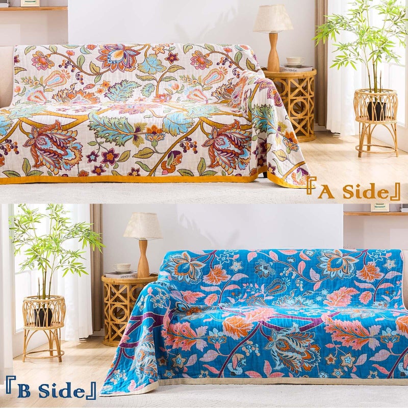 XIBLC Boho Throw Blanket for Bed, 100% Cotton Soft Rustic Quilt Fall Blanket, 60"x80" Floral Printed Farmhouse Decor Bed Blankets, All Season Rustic Reversible Bohemian Throw Quilt - Image 4