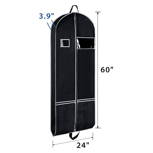 Zilink Long Dress Garment Bags for Travel 60" Dress Suit Cover for Storage with 2 Large Mesh Pockets and a PVC Card Holder, Black - Image 2