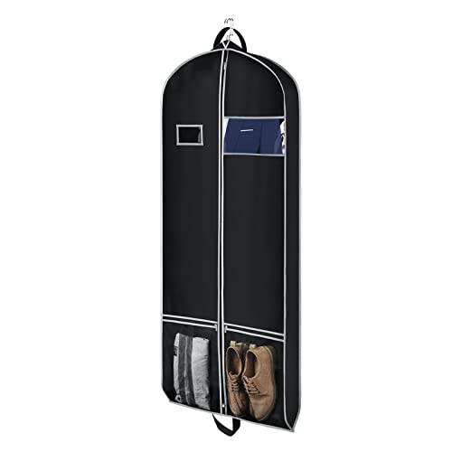 Zilink Long Dress Garment Bags for Travel 60" Dress Suit Cover for Storage with 2 Large Mesh Pockets and a PVC Card Holder, Black - Image 1