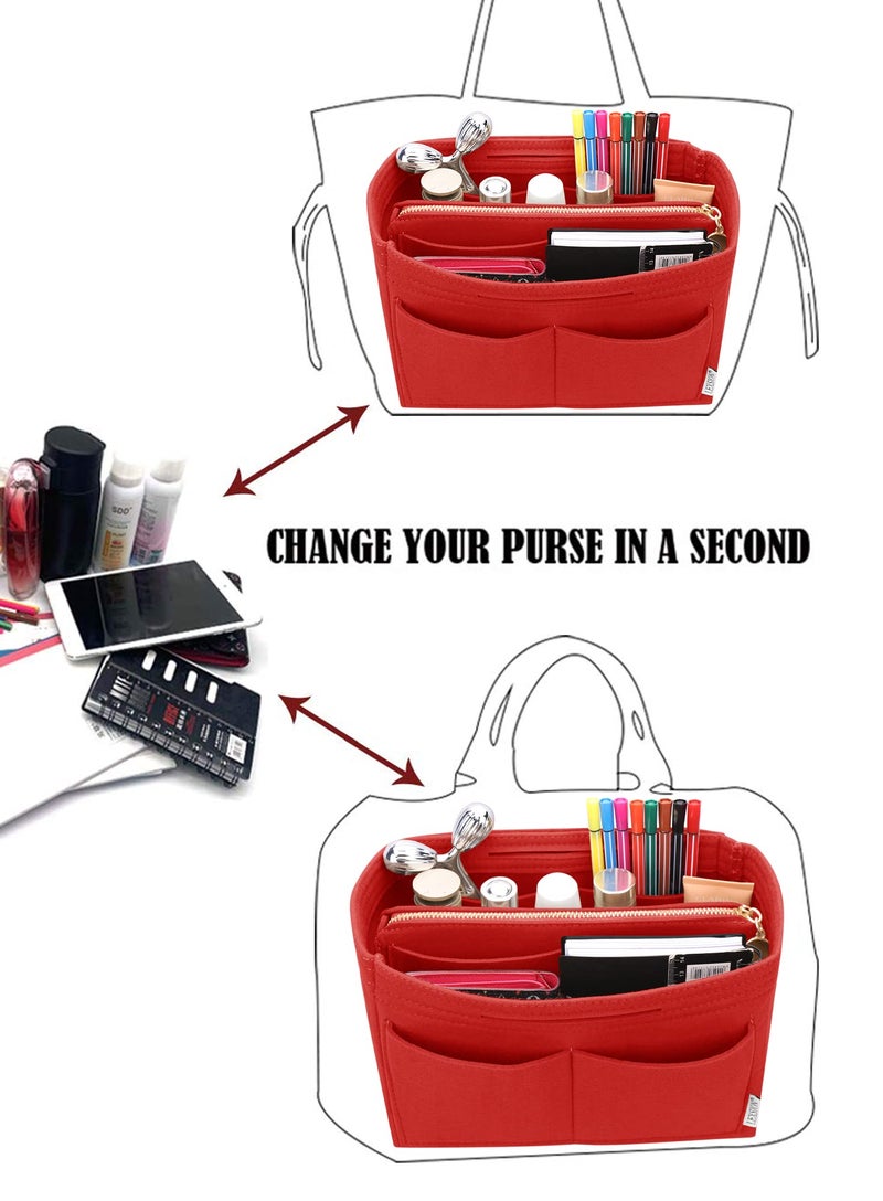LEXSION Felt Purse Bag Organizer Insert with zipper Bag Tote Shaper Fit Speedy Neverful PM MM 8021 Red M - Image 5