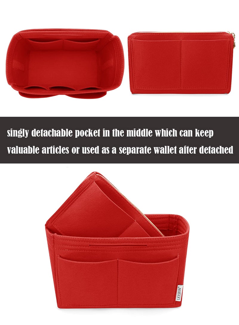 LEXSION Felt Purse Bag Organizer Insert with zipper Bag Tote Shaper Fit Speedy Neverful PM MM 8021 Red M - Image 2