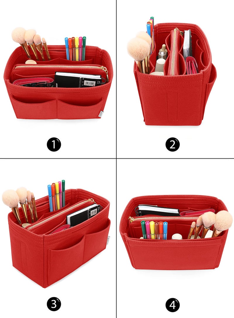 LEXSION Felt Purse Bag Organizer Insert with zipper Bag Tote Shaper Fit Speedy Neverful PM MM 8021 Red M - Image 4