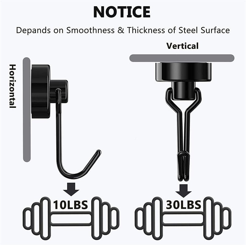 Magnetic Hooks, Heavy Duty Strong Neodymium Magnet Hook 30 Lbs with Rust Proof for Indoor Outdoor Hanging, Refrigerator, Grill, Kitchen, Key Holder, Locker, Classroom, Black, Pack of 8 - Image 4