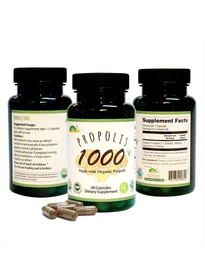 greenbow بروبوليس 1000 ملغ_غير معدل وراثيًا مصنوع من بروبوليس عضوي_60 كبسولة_كبسولات نباتية - Image 1