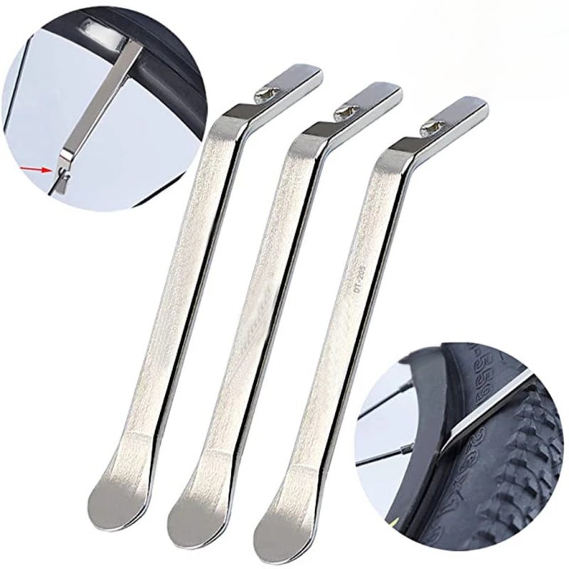 مجموعة رافعات إطارات الدراجة 3 قطع من الفولاذ المقاوم للصدآب، متينة ومقاومة للصدأ، مع قبضة مريحة للمصمم الجسدي - أداة تغيير الإطارات ذي تصميم أنيق آمن للحافة، رافعة إصلاح دراجة رفيعة المستوى للدراجين، ورش العمل المنزلية، والمصابيح الأداة - Image 1