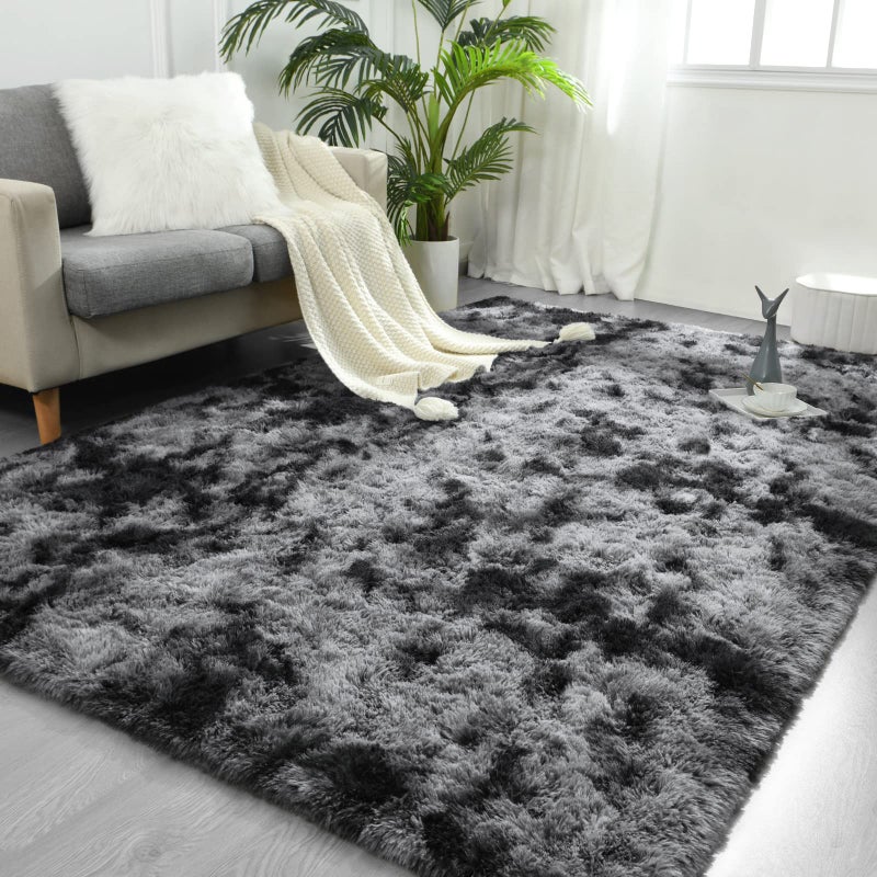 FlyDOIT 6x9 Feet Large Area Rugs for Living Room TieDyed Dark Grey Shaggy Rug Fluffy Throw Carpets Ultra Soft Plush Modern Indoor Fuzzy Rugs for Bedroom Girls Kids Nursery Room Dorm Home Decor