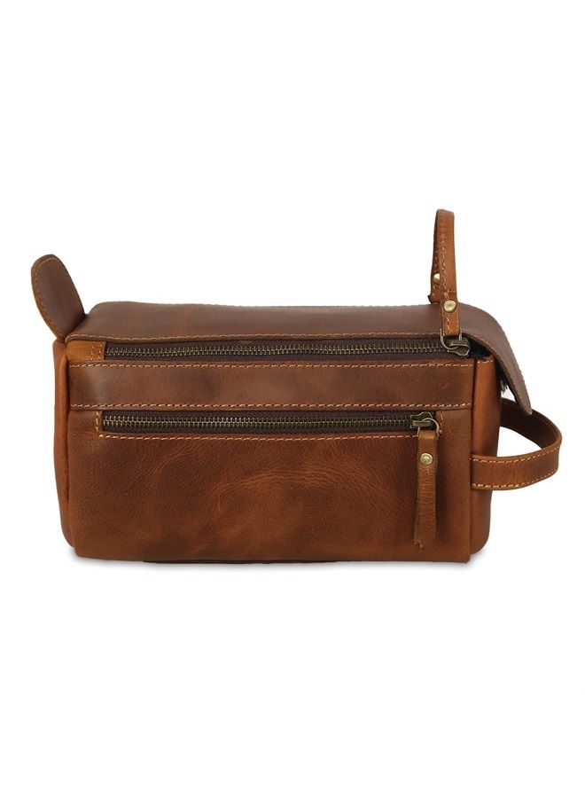 KomalC Premium Buffalo Leather Unisex Toiletry Bag Travel Dopp Kit (Distressed Orange Tan) - Image 5