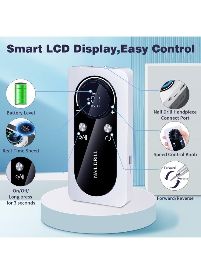 GUDOO Rechargeable 45000RPM Nail Drill Portable Nail Drill Machine Electric Nail E File Manicure Drill Set High Speed Nail Tools for Nail Salon Silver - Image 5