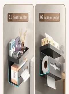 Generic Multifunctional Toilet Paper Holder，Bathroom Tissue Box Toilet Storage Rack Tissue Holder Self Adhesive Bathroom Mobile phone Roll Paper Shelf Perforation-free Aluminum Holder,Wall Mounted Stainless Steel Tissue Roll Holder for Bathroom ，Space-Saving Organizer(Grey)  - Image 4