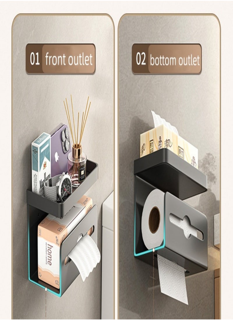 Generic - Multifunctional Toilet Paper Holder，Bathroom Tissue Box Toilet Storage Rack Tissue Holder Self Adhesive Bathroom Mobile phone Roll Paper Shelf Perforation-free Aluminum Holder,Wall Mounted Stainless Steel Tissue Roll Holder for Bathroom ，Space-Saving Organizer(Grey) - Image 1
