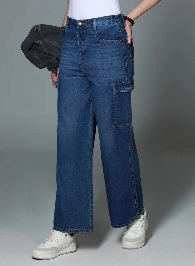 HIGH STAR High Rise Clean Look Cargo Style Jeans by Styli