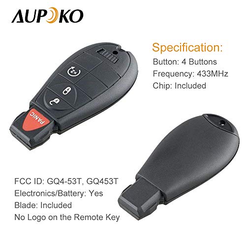 Aupoko GQ4-53T Key Fob Replacement for 2013-2021 Dodge Ram 1500, for 2013-2018 Dodge Ram 2500 3500 4500 5500, Keyless Entry Remote Start Control Replacement, 4 Button, Replaces 56046955 GQ4-53T, 2Pack - Image 4