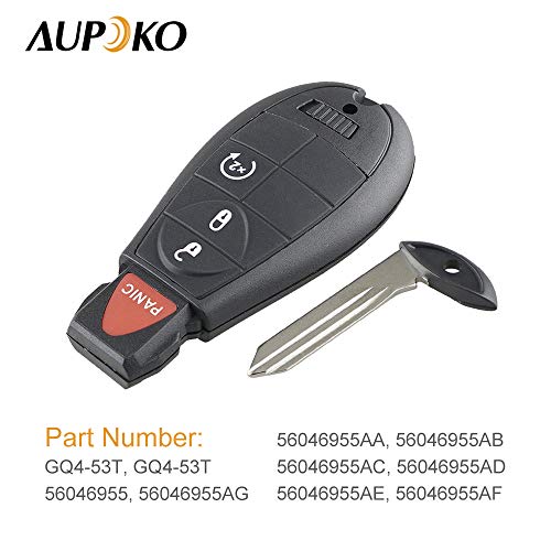 Aupoko GQ4-53T Key Fob Replacement for 2013-2021 Dodge Ram 1500, for 2013-2018 Dodge Ram 2500 3500 4500 5500, Keyless Entry Remote Start Control Replacement, 4 Button, Replaces 56046955 GQ4-53T, 2Pack - Image 2