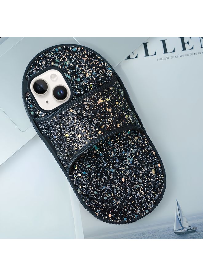 HuHa Case Cover For iPhone 14 Creative Glitter Slipper Design TPU Shockproof Phone Case Black