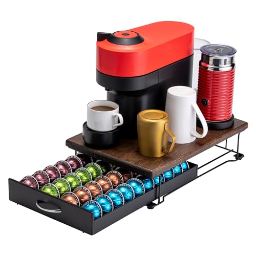 FlagShip for Nespresso Pod Drawer Vertuo Pod holder Coffee Pod Organizer Modern Style And Coffee Machine Stand Wood Top40 Pods Capacity - Image 1