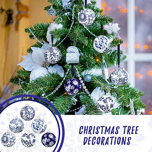 Cindeer 6 Pcs Blue and White Chinoiserie Porcelain Balls 2.4 Inch Porcelain Ornament Bulk New Year Ceramic Hanging Decorative for New Year Chinoiserie Party (Classic Style) - Image 5