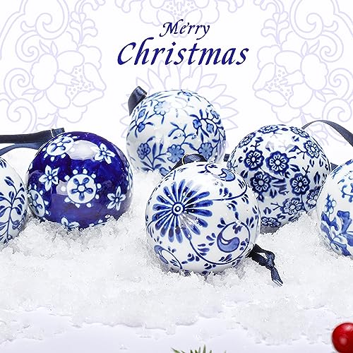Cindeer 6 Pcs Blue and White Chinoiserie Porcelain Balls 2.4 Inch Porcelain Ornament Bulk New Year Ceramic Hanging Decorative for New Year Chinoiserie Party (Classic Style) - Image 3