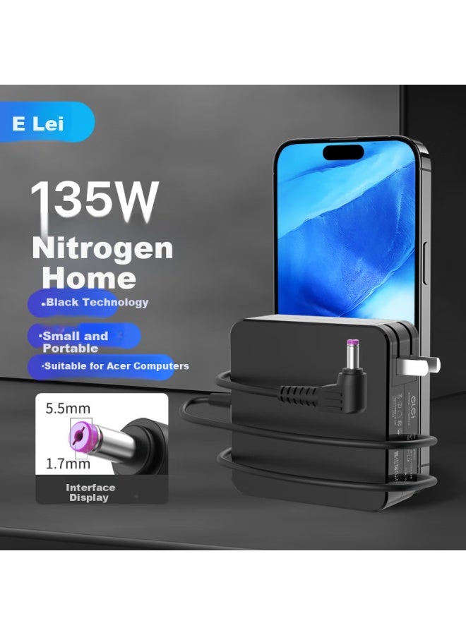 Elei Gallium Nitride Suitable For Acer Laptops 19v 7.1a, Shadow Knight 3 Laptop Power Adapter, Charger Cable, Charger, 135w, 5517 Portable