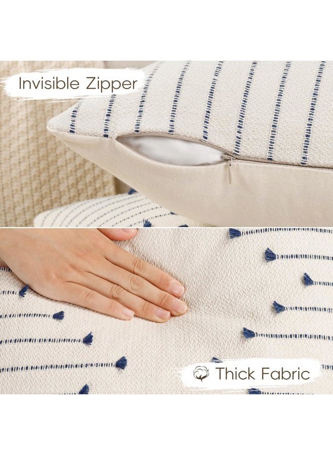 YCOLL Pillow Cover 20x20 Set of 2 Neutral Woven Decorative Throw Pillows for Couch Bed Living Room Cotton Tufted Couch Pillows Modern Farmhouse Accent Pillows Boho Home Decor, Navy Blue - Image 2