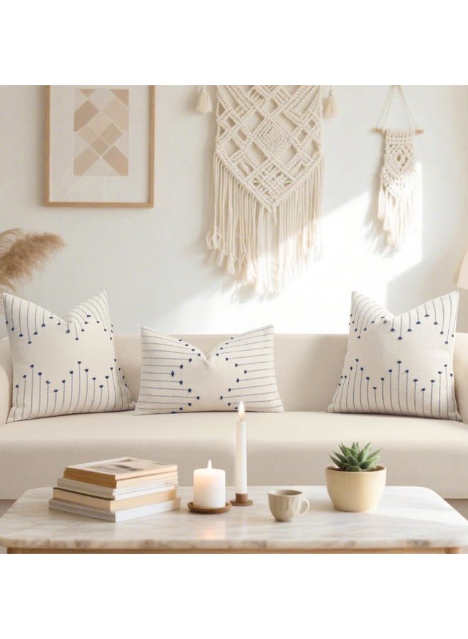 YCOLL Pillow Cover 20x20 Set of 2 Neutral Woven Decorative Throw Pillows for Couch Bed Living Room Cotton Tufted Couch Pillows Modern Farmhouse Accent Pillows Boho Home Decor, Navy Blue - Image 4