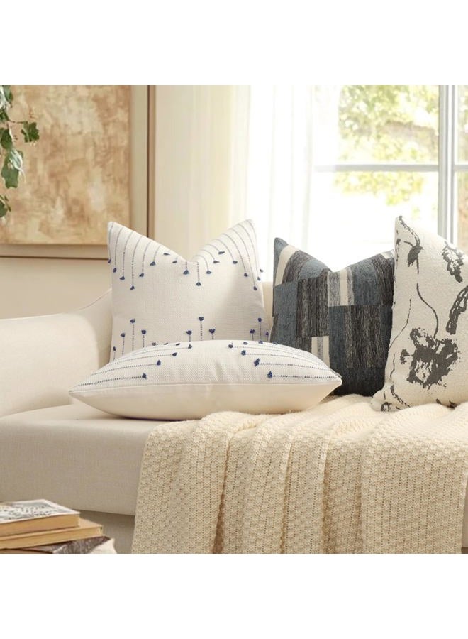 YCOLL Pillow Cover 20x20 Set of 2 Neutral Woven Decorative Throw Pillows for Couch Bed Living Room Cotton Tufted Couch Pillows Modern Farmhouse Accent Pillows Boho Home Decor, Navy Blue - Image 3